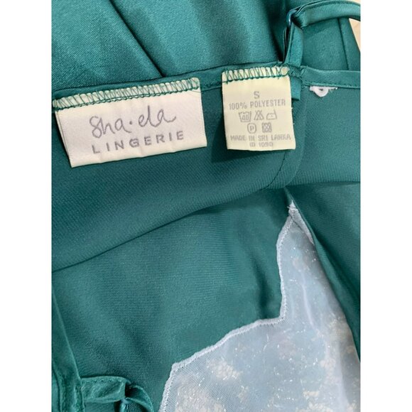 Vintage Sha.ella Teal Satin & Lace Chemise Nightgown Lingerie Small Shiny - Picture 5 of 5